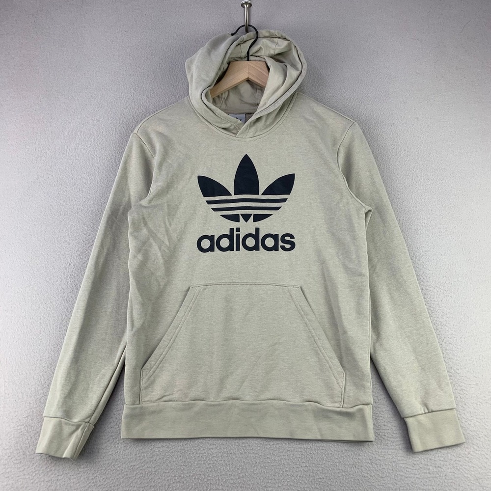 Adidas‎ Trefoil Hoodie Mens Small Beige Classic Sportswear Pullover Sweatshirt